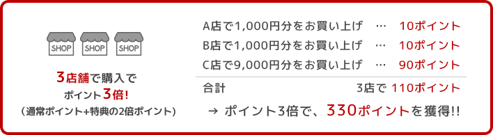 3店舗で購入でポイント3倍!(通常ポイント+特典の2倍ポイント)
